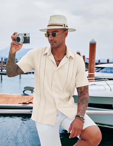 COOFANDY Men's Cuban Guayabera Shirt Casual Short Sleeve Button Down Shirts Summer Beach Shirts3