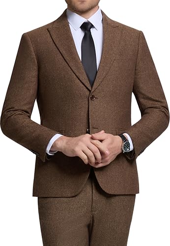 Tweed Jacket Men Retro Slim Fit Herringbone Suit Blazer 2 Button Formal Mens Wool Blazer Brown Sport Coats for Men Prom XL2