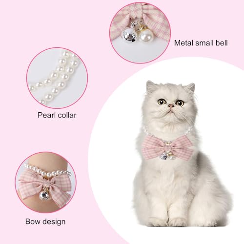 Dog Cat Pearls Necklace Collar,Cat Wedding Collar with Bowtie & Bell for Puppy Bunny Kitten Small Medium Dogs Cats - Image 3