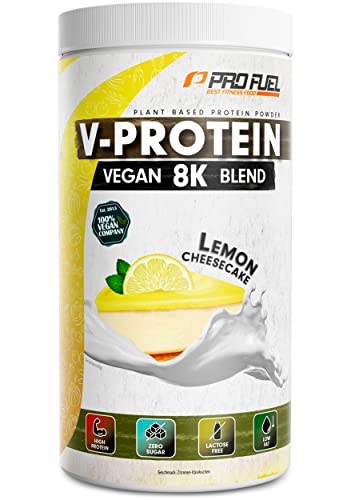 Vegan Protein – ZITRONE KÄSEKUCHEN - V-Protein 8K Blend - unglaublich lecker & cremig - mit Protein aus Sonnenblume, Reis, Erbse, Hanf, Kürbis uvm. - pflanzliches Proteinpulver mit 79% Eiweiß
