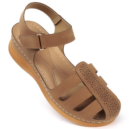 Image of SHIBEVER Wedge Sandals for Women Comfortable Closed Toe Dressy Summer Shoes | Comforta for 40% Enhanced Arch Support Fisherman - No Ankle Rubs for All-day Commutes Lightweight Casual Outdoor Shoes