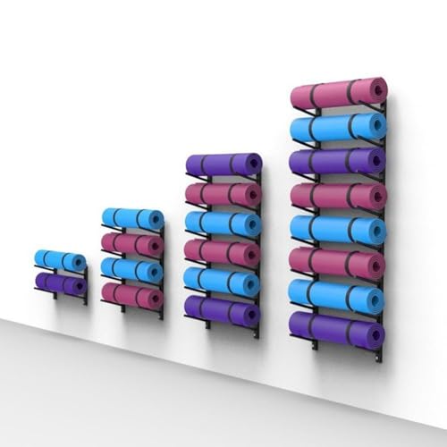 Soporte de pared para esterilla de yoga y estante de almacenamiento multideportivo para rodillos de espuma, patinetas, tablas de esquí, organizador duradero de gran capacidad para gimnasio en casa y
