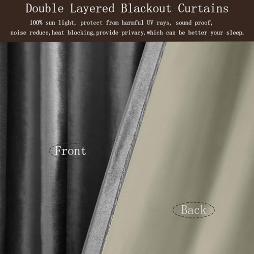 Image of 100% Blackout Grey Velvet Curtains 102 inch Long for Living Room,Elegant 2 Panel Back Tab Thermal Insulated Room Darkening Curtain with Liner Heavy Noice Reducing Soundproof Window Drapes for Bedroom