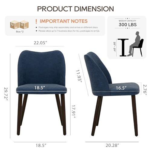 Image of MALOL Dining Chairs Set of 4, Upholstered Leather Kitchen Chairs with Curved Back, Padded Seat and Solid Wood Legs, Modern Dining Chair for Kitchen Dining Room, Blue