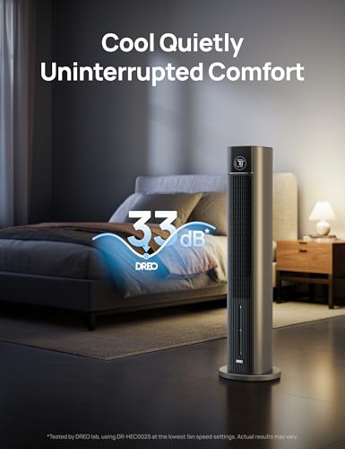 Image of DREO Evaporative Air Swamp Cooler, 43 inch Cooling Fans that Blow Cold Air | 2026 Upgraded 80 Oscillating Floor Fan for Bedroom, Easy Cleaning, APP Control, 4 Speeds 4 Modes, 12H Timer, Silver