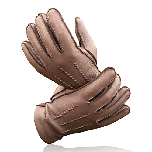 Royal Phoenix® Lederhandschuhe Herren - Sehr Weiche Hirschleder Handschuhe mit Kaschmir Innenfutter - Leather Gloves Men - Herren Winterhandschuhe aus Leder, Braun, M Cover