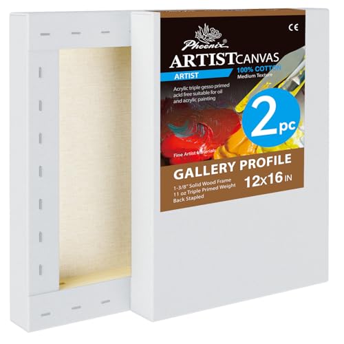 PHOENIX 12x16 Inch 2 Pack Gallery Canvas - 1.5 in