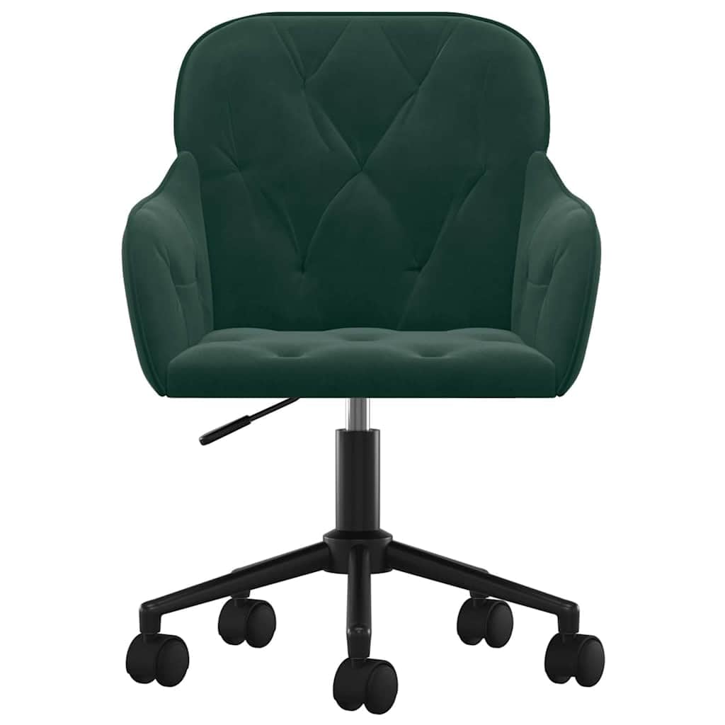 Chaise de bureau pivotante en velours vert foncé avec roulettes