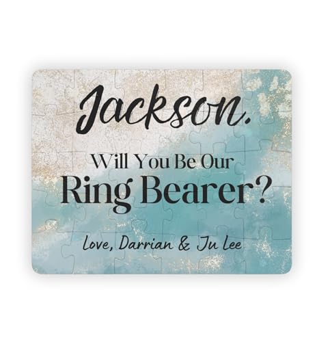 Hiding Place Boutique, Handmade Will You Be Our Ring Security Bearer Personalized Jigsaw Puzzle Nephew Junior Groomsman Custom Game Wedding Groom Kid Child Gift Proposal Present Flower Girl Mint