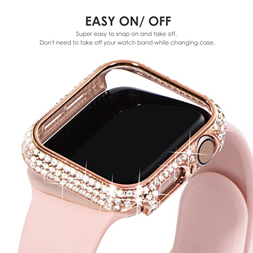 NewWays 2-Pack Full Diamonds Bling Cases for Apple Watch Case 38mm Women, Fully Paved Diamonds Protective Bumper for iWatch Series 3 2 1 38mm, Rose Gold/Clear by NewWays - Used condition - Image 4