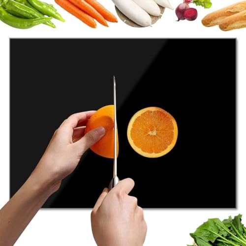 DZAEMOSIIE 40 x 30 cm Planche à Découper en Verre Trempé, Protection de Plan de Travail, Plaque en Verre pour Cuisine, Durable, Résistante, Noir