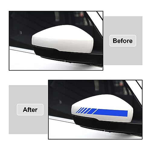 Image of Augeny 2 PCS Car Rear View Mirror Stickers, Waterproof Vinyl Auto Side Rearview Mirror Stripes, Universal Reflective Anti-Collision Striped Warning Decal for Most Vehicles (Blue)