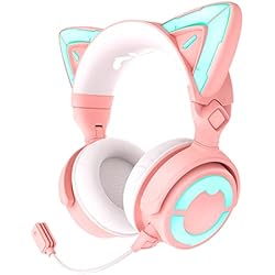 yowuピンク クリスタルヘッドフォンスタンド LED付き Amazon.com: YOWU RGB Pink Cat Ear Headphones 4 and Crystal