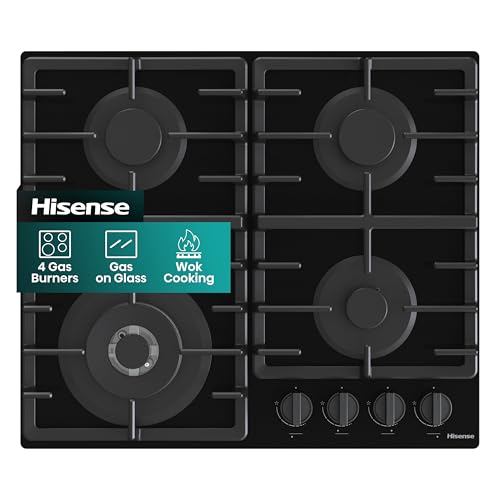 Hisense GG663BHF Built-in 60cm Gas Hob - Stainless Steel with 4 Cooking Areas Easy Clean Surface One-Hand Ignition 60 x 52 x 8.9 cm (L x W x H)