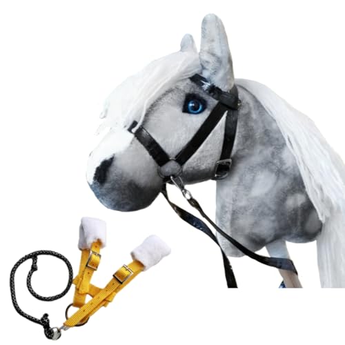 Set Hobby Horse Grey A4 with Bridle and Halter - Realistic Stick Hobby Horse with Accessories