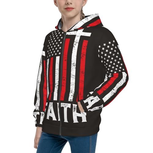 USA Flag Cross Kids Pullover Hoodies Boys Zip Up Sweatshirts Girls Athletic Clothes with Pocket
