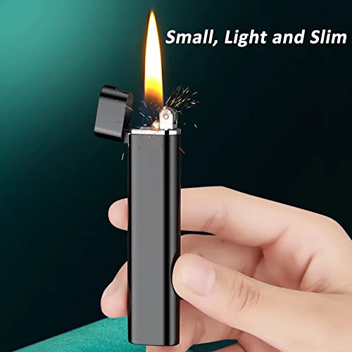 Slim Soft Flame Lighter, Cigar Torch Lighter, Refillable Butane Lighter with Wheel Flint Ignition, Adjustable Flame Mini Pocket Lighter, Great Gift for Men for Birthday, Christmas (No Gas)