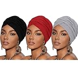 Ever Fairy Turban Head Wrap Scarf,African Women' Soft Long Scarf Shawl Hair Bohemian Headwrap Stretch Headband Tie (Set A-Black+Grey+Red)