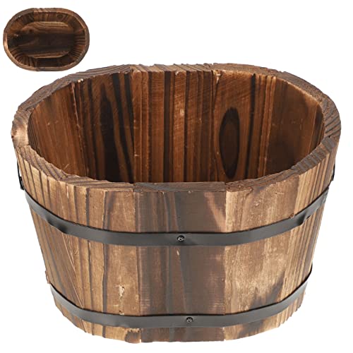 Yardenfun Jardinière en Bois Rustique en Bois Carbonisé, Pot De Fleurs Oval Moyen pour Balcon Et Décoration Intérieure, Pot De Plantes Succulentes Compact Et Résistant à La Corrosion