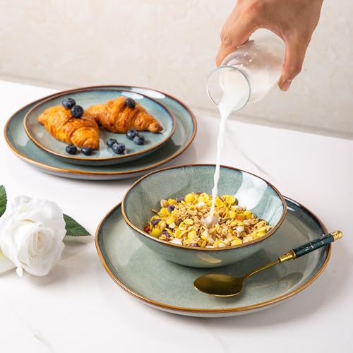 Image of AmorArc Ceramic Dinnerware Sets,Handmade Reactive Glaze Stoneware Plates and Bowls Sets,Highly Scratch Resistant | Dishwasher & Microwave Safe Dishes Set,Service for 6 (18pc)