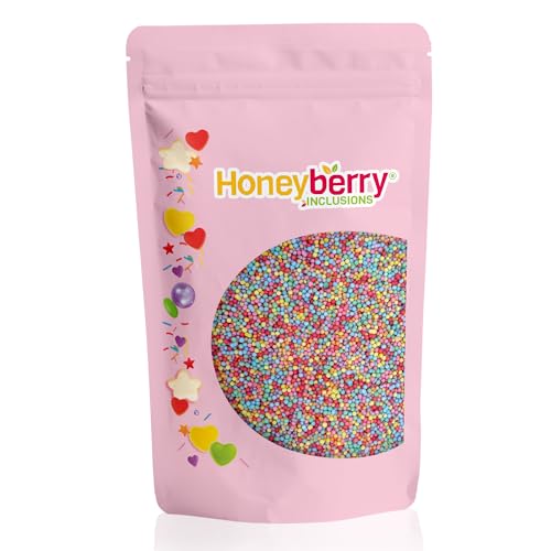 HONEYBERRY INCLUSIONS Rainbow Nonpareils Sprinkles 200 g – Natural brillante colorido cientos y miles de gránulos para hornear, decoraciones de cupcakes y pasteles, helados y postres