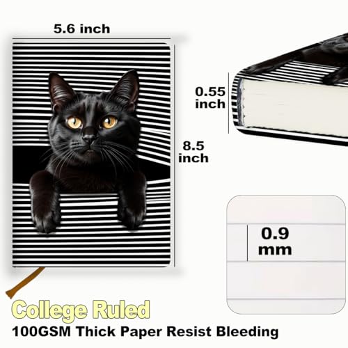 Carnet de notes chat A5 en cuir rigide avec papier épais ligné - 2