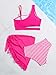 SOLY HUX Girl's 3 Piece Bathing Suits Cut Out Asymmetrical Swimsuit with Cover Up Skirt Swimwear HotPink Striped 12Y