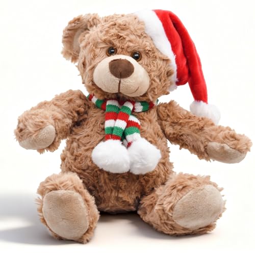 Bakalizoo 12'' Stuffed Teddy Bear Dolls with Red Heart, Soft Plush Animal Toys for Her/Girlfriend Lover Mom Kids Gifts (Brown/Christmas)