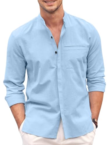 Image of Mens Casual Button Down Shirt | Cotton Luster Long Sleeves Shirts | Mandarin Collared Shirts