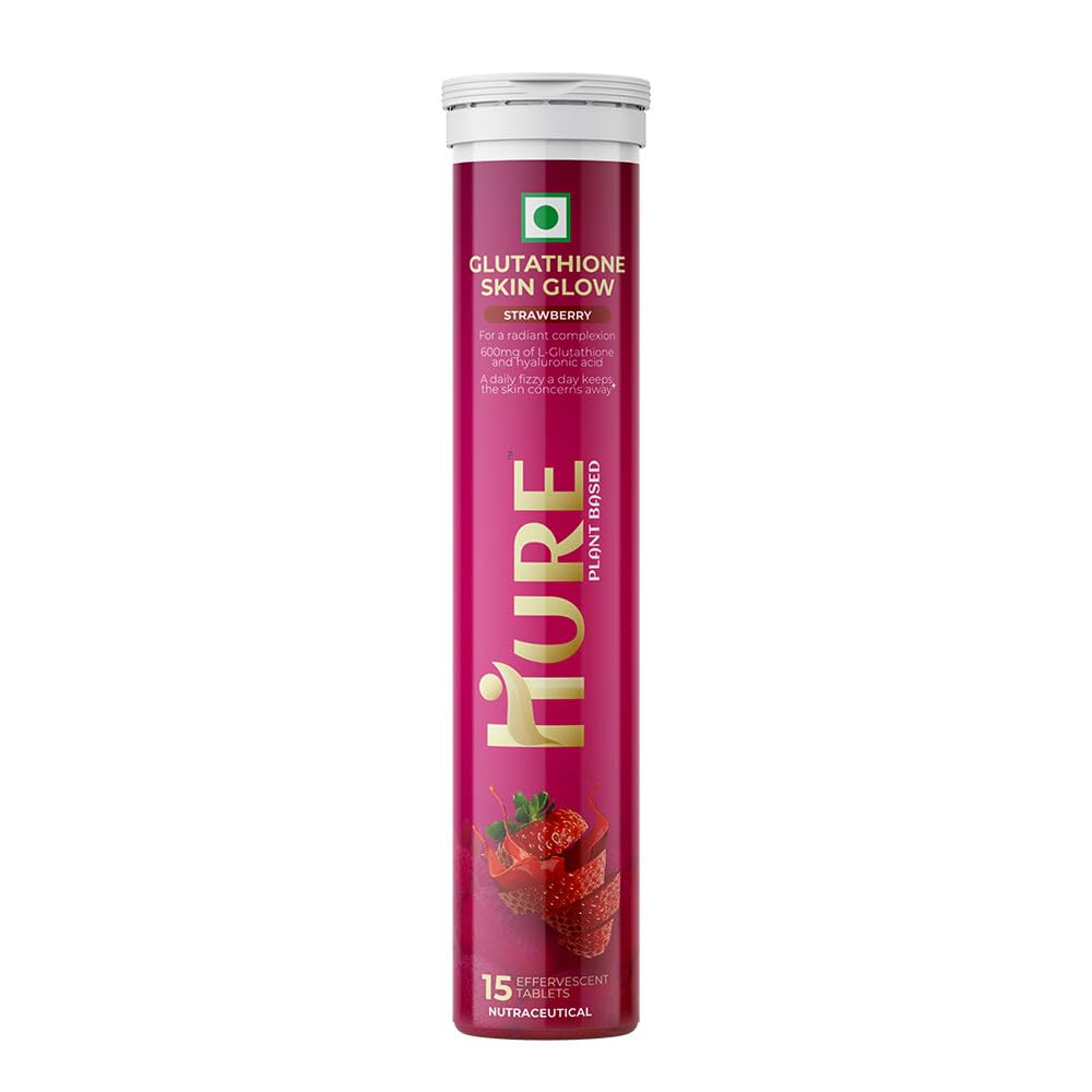 HURE Glutathione Skin Glow 15 effervescent tablets with Vitamin C For Clear And Youthful Skin and Vitamin E strengthens the immune system for men and women| (Strawberry pack of 1)