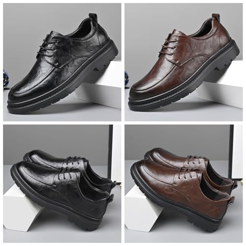 Men's Retro Leather Platform Lace Up Dress Oxford Derby Shoes Casual Round Toe Business Work Walking Shoes for Office Formal Party Wedding2