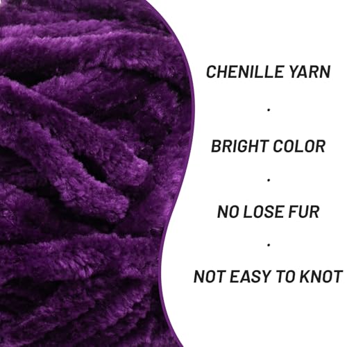 Image of Fuzzy Chunky Chenille Yarn for Crocheting,Soft Plush Yarn for Hand Knitting,Bulky 100 g(49.2 yd) Baby Blanket Yarn for Crocheting Amigurumi Yarn,Crochet Fluffy Velvet Yarns (Dark Purple)