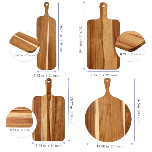 Set de 4 tablas de cortar de madera de acacia con mango miniatura 2