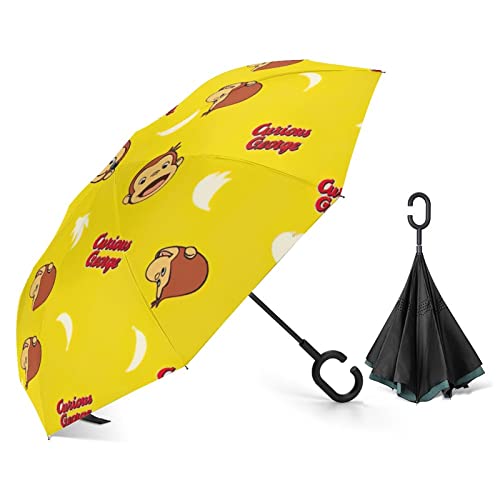 おさるのジョージ 傘 逆傘 車逆傘 長傘 逆転傘 逆さ傘 逆折り式傘 逆さま傘 自立傘 さかさま傘 二重傘 革命? おしゃれ PG布 UVカット 高撥水 晴雨兼用 熱中症対策 防風 遮光遮熱 手離れC型手元 男女兼用 濡れない