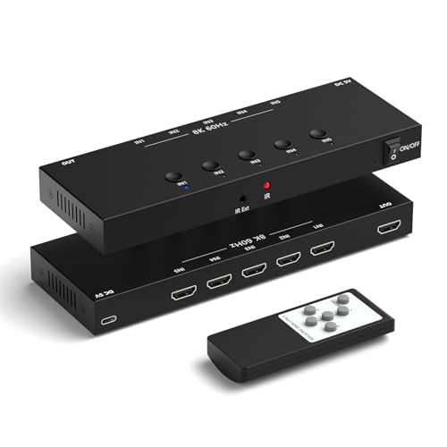 Image of 5Port HDMI Switcher 8K@60Hz 5In 1Out HDMI Selector with IR Remote Supports Full HD 4K /1080P /3D & HDCP2.2 for Switch,Xbox,PS4 /PS5,Fire Stick,Roku,Apple TV