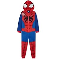 Marvel Spiderman Onesie for Boys, All in One Fleece Pyjamas, Hooded Jumpsuit Loungewear, Cosy Warm Nightwear, Gifts for Boys