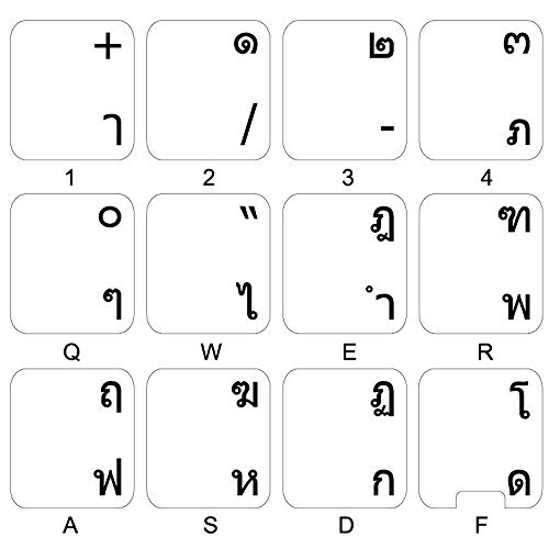 Thai Keyboard Labels Layout with Black Lettering Transparent Background
