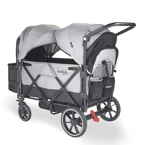 Larktale caravan - 200 lbs. Capacity, Double Seater Collapsible Wagon, All-Terrain Stroller Wagon for Kids and Babies - 2023 Version - Gray/Black