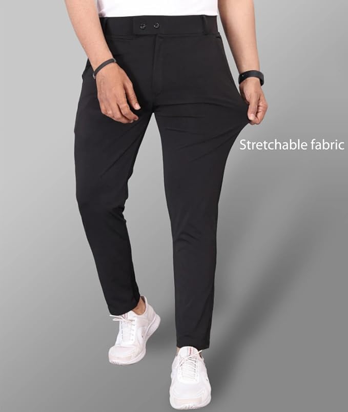 Image of Men Slim Fit Formal Trousers | Stylish Ankle Length Stretchable Office Pants | Men's Comfortable Slim Fit Trousers Combo Pack of 3