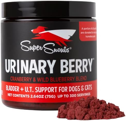 Super Snouts Urinary Berry Urinary Tract Supplements for Cats and Dogs, 2.64oz - Made from USA Cranberries & Canadian Blueberries, Bladder Support for Dogs
