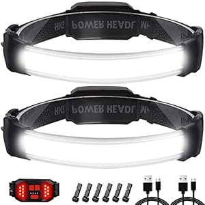 Lampe Frontale LED ,2 pièces de lampe LED Super Bright 1500 Lumen USB Rechargeable, étanche IPX6 et Lampe Frontale Arrière Rouge à Commutation individuelle,6 Modes Réglables pour le Camping, Randonnée