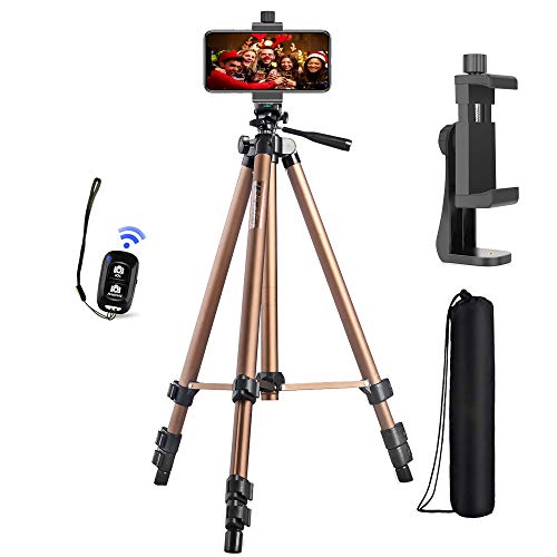 Trípode de teléfono, Soporte de trípode de cámara Ajustable de 51 Pulgadas con Soporte para teléfono móvil y Control Remoto para iPhone / Android / DSLR / GoPro - Champagne Cover