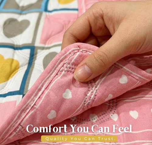 Image of HOMEKART Ultrasonic Quilted AC Comforter 220 GSM (1500g) Premium Microfiber Reversible All-Season Blanket for Double Bed|Ultra Soft, & Lightweight, Quilt /Duvet | Comforter (Pink & Blue 225CMx220CM)