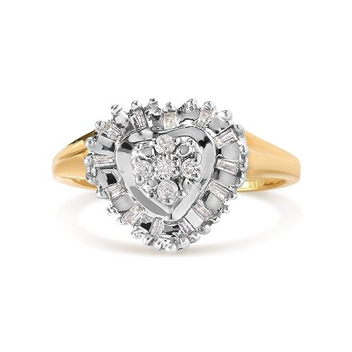 Haus of Brilliance 10K Yellow Gold 1/4 Cttw Round and Baguette cut Diamond Heart Shape Ballerina Ring (H-I Color, I1-I2 Clarity) - Ring Size 7