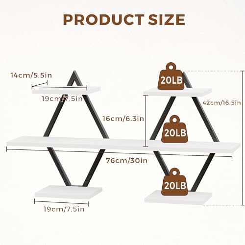 Image of Floating Shelves, Wall Shelf Set of 2, Wall Mounted Shelves, 3-Tier Hanging Wall Shelves for Bathroom, Living Room, Bedroom, Kitchen, Office (White)