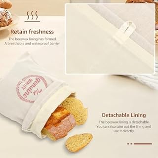 2 Pcs Beeswax Bread Bags for Homemade Bread Sourdough & Fresh Bread Reusable Linen Breads Storage Bags Portable Food Storage Bag for Home Picnic Traveling Daily Use 40x30 cm