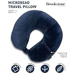 Brookstone Microbead Travel Head and Neck Pillow Lightweight and Plush with Phone or Headphone Pocket, Blue - Image 4