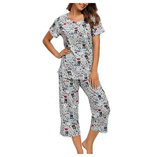 ENJOYNIGHT Women's Sleepwear Tops with Capri Pants Pajama Sets (Grey Dog, XX-Large)