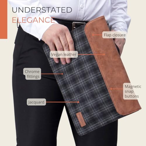 Image of HAMELIN MacBook Sleeve for 14 Inch Laptops | Vegan Leather Cover Bag for Laptop, Notebook & Tablets | Waterproof Laptop Hand Bag for Men & Women | Stylish Case for Office & Travel | Slate Grey
