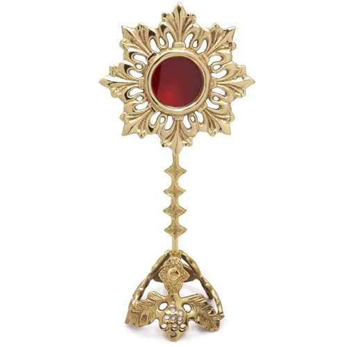 Needzo Personal Small Solid Brass Reliquary, Ornate Monstrance Display, Catholic Religious Gift, 7.67 Inches